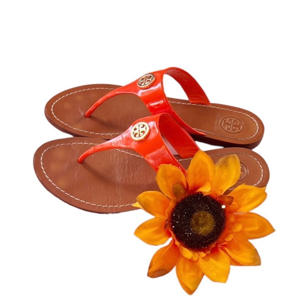 Tory Burch Cameron Patent Suffiano Thong Wedge Sandals Genuine Leather Size 6